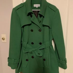 Kelly Green Calvin Klein Wool Trench, Size 1X